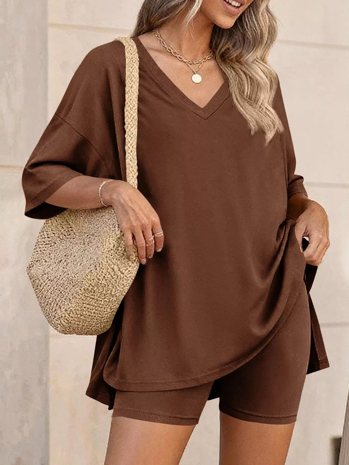 Cloudrest Oversized V-Neck Tee & Shorts Lounge Set