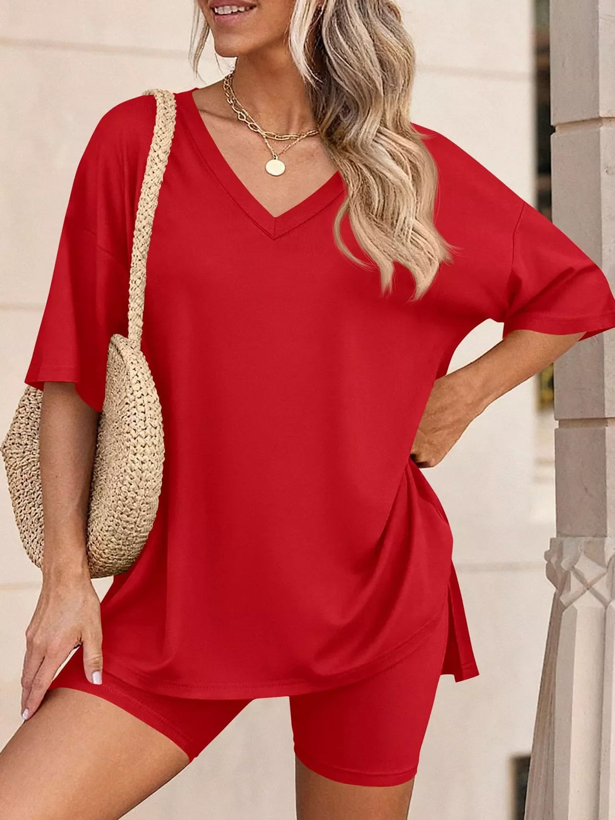 Cloudrest Oversized V-Neck Tee & Shorts Lounge Set