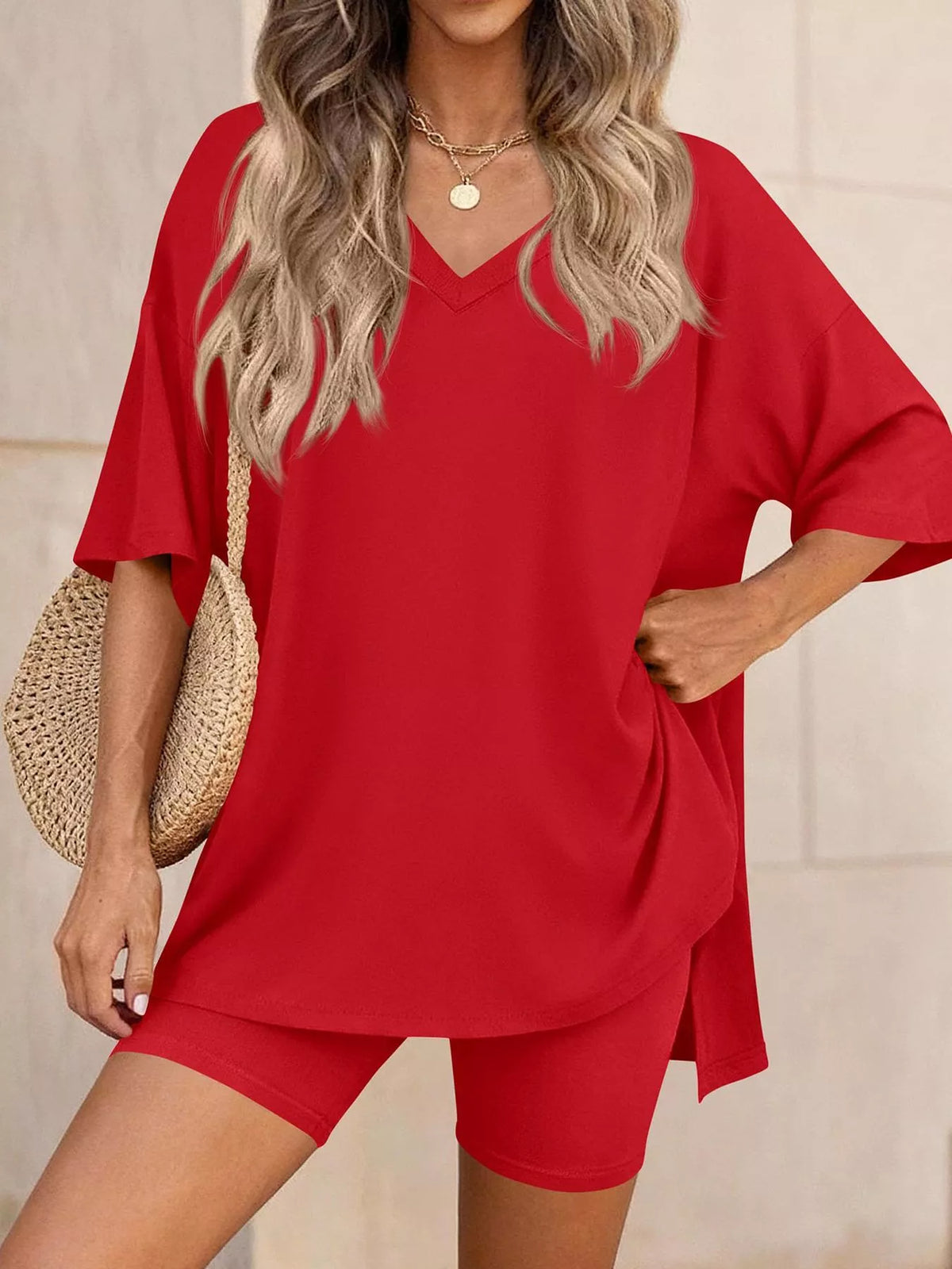 Cloudrest Oversized V-Neck Tee & Shorts Lounge Set
