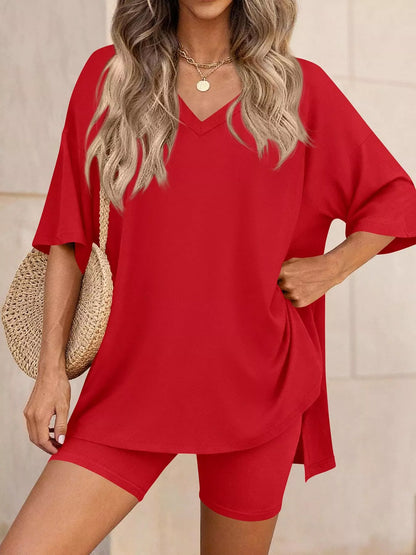 Cloudrest Oversized V-Neck Tee & Shorts Lounge Set