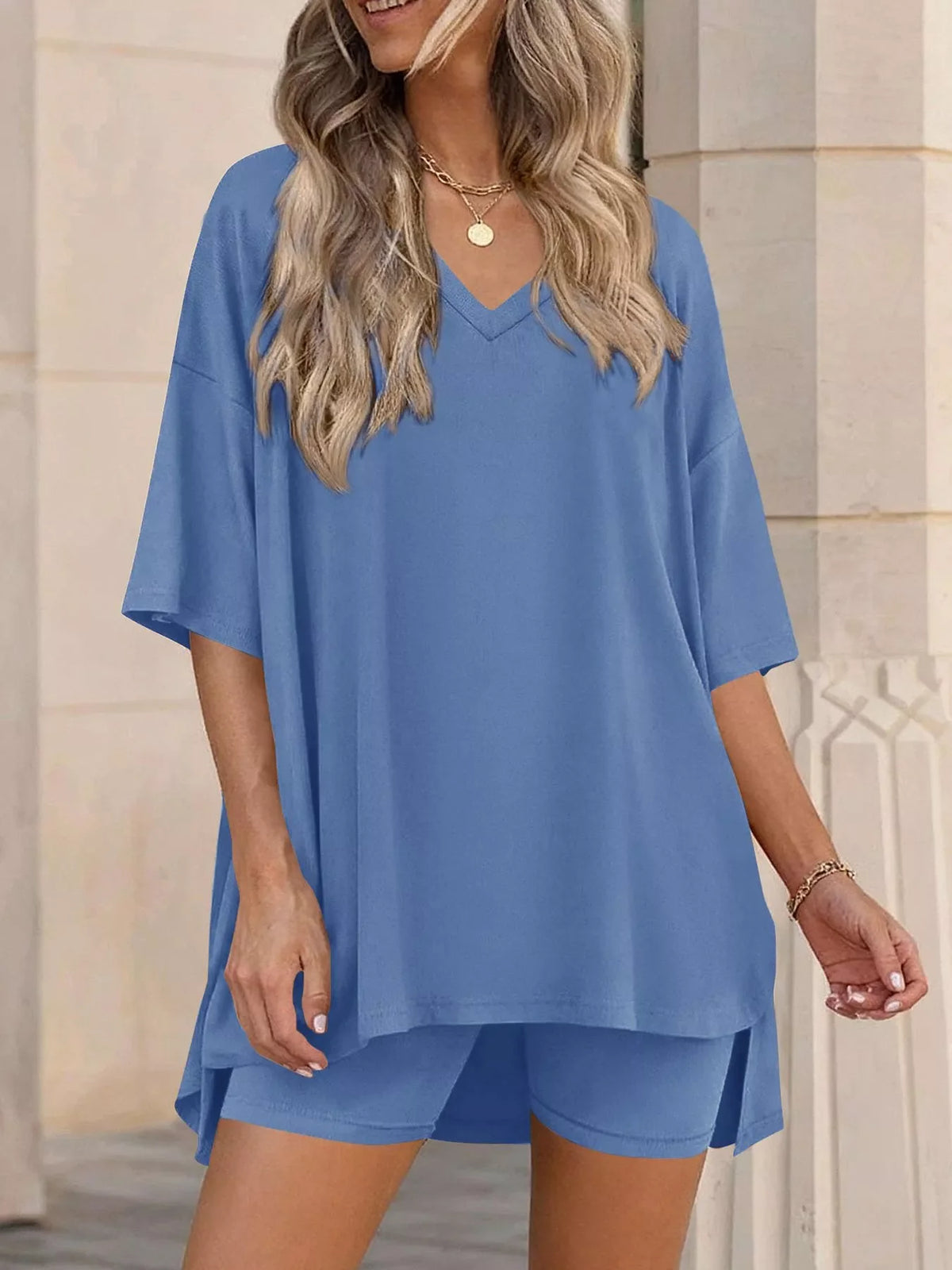 Cloudrest Oversized V-Neck Tee & Shorts Lounge Set