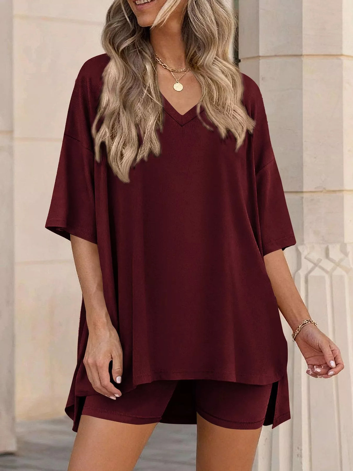 Cloudrest Oversized V-Neck Tee & Shorts Lounge Set
