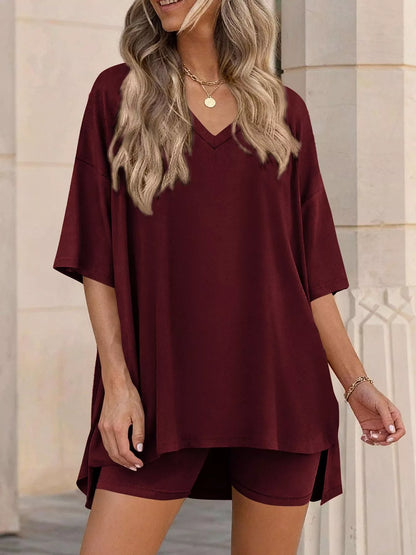 Cloudrest Oversized V-Neck Tee & Shorts Lounge Set