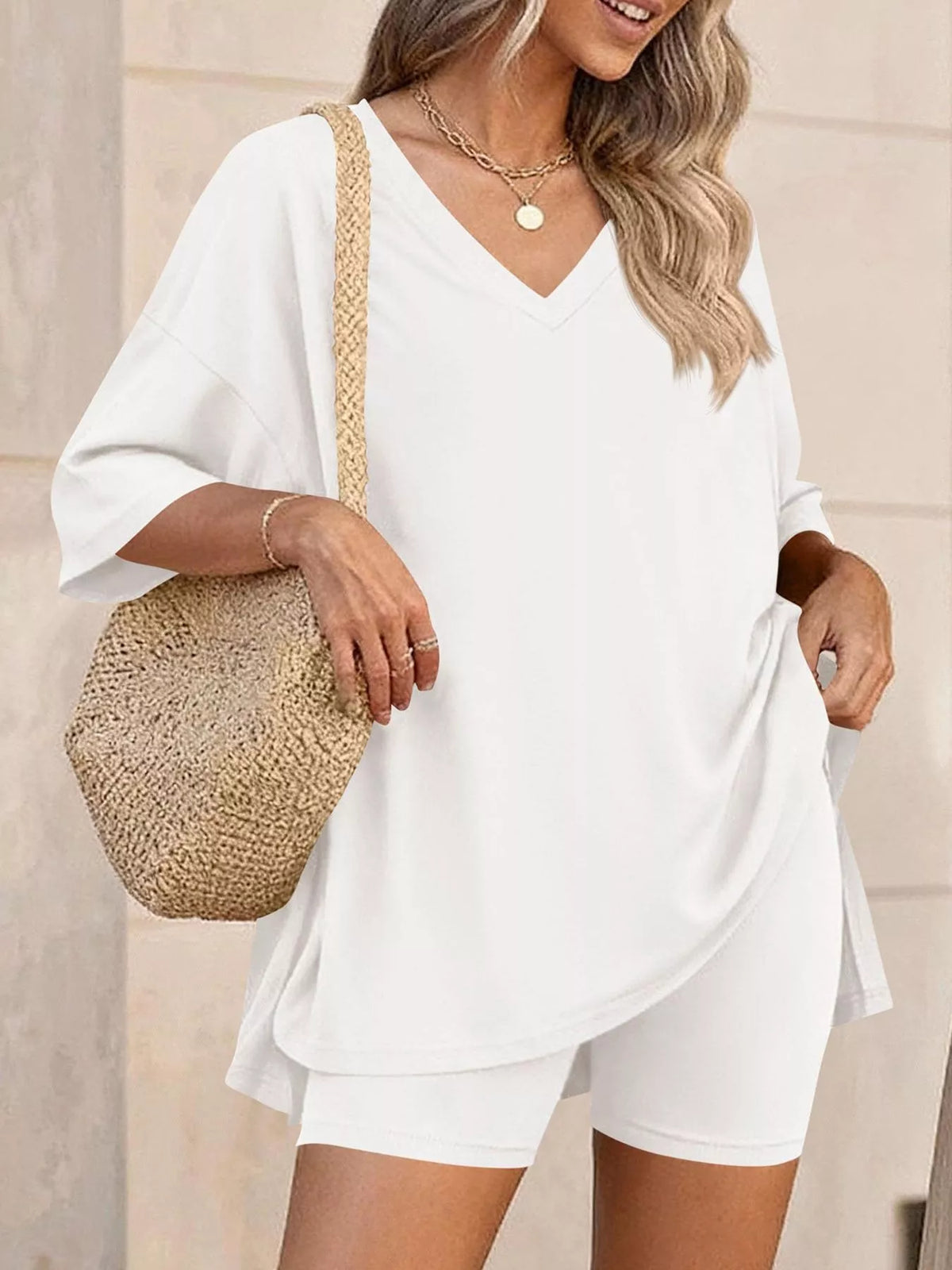 Cloudrest Oversized V-Neck Tee & Shorts Lounge Set