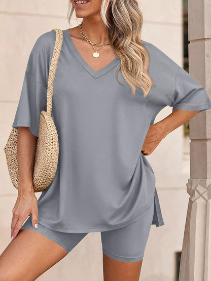 Cloudrest Oversized V-Neck Tee & Shorts Lounge Set