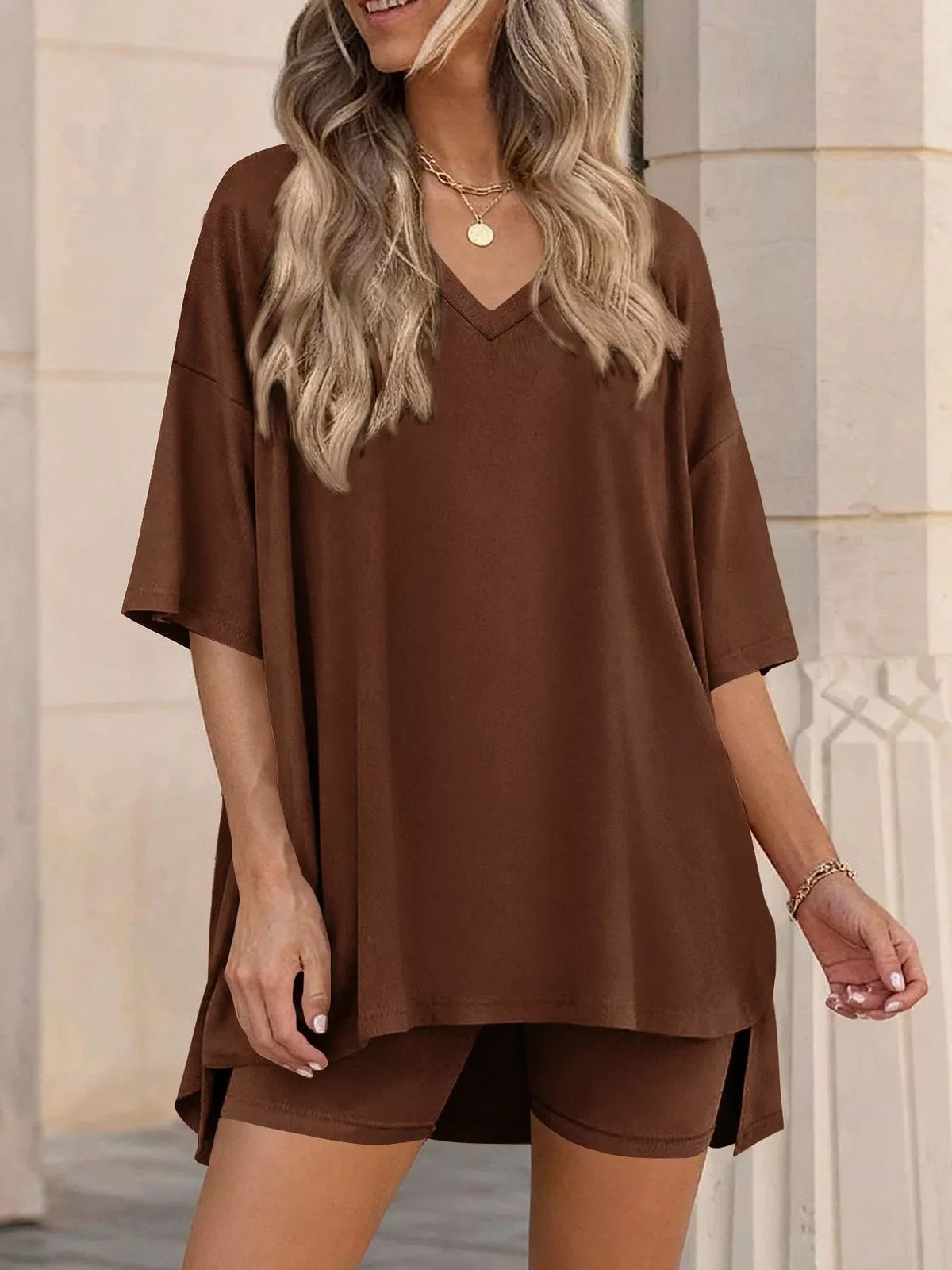 Cloudrest Oversized V-Neck Tee & Shorts Lounge Set