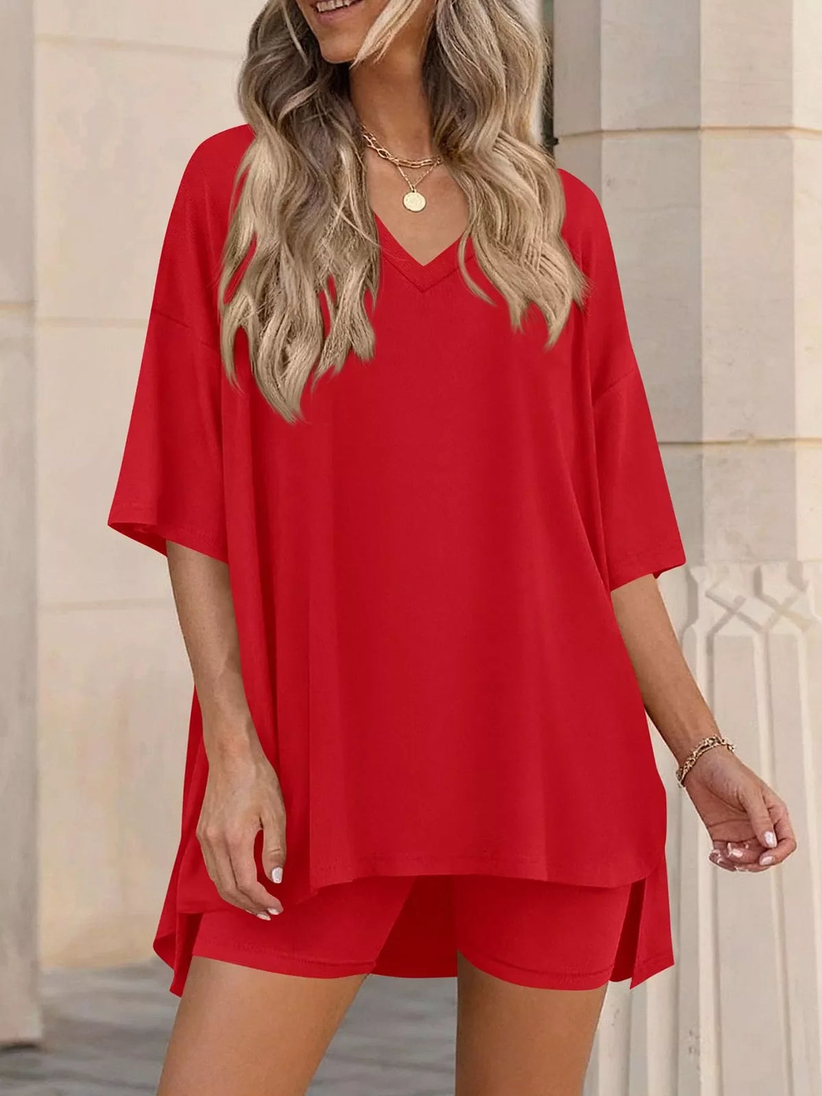 Cloudrest Oversized V-Neck Tee & Shorts Lounge Set