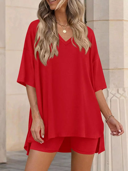 Cloudrest Oversized V-Neck Tee & Shorts Lounge Set
