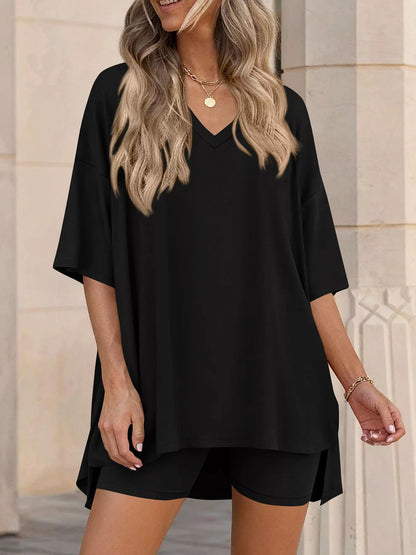 Cloudrest Oversized V-Neck Tee & Shorts Lounge Set