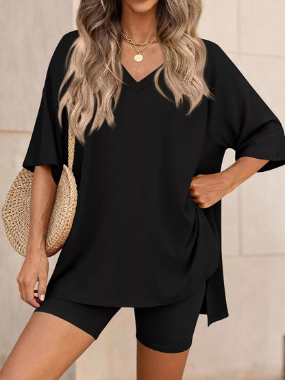 Cloudrest Oversized V-Neck Tee & Shorts Lounge Set