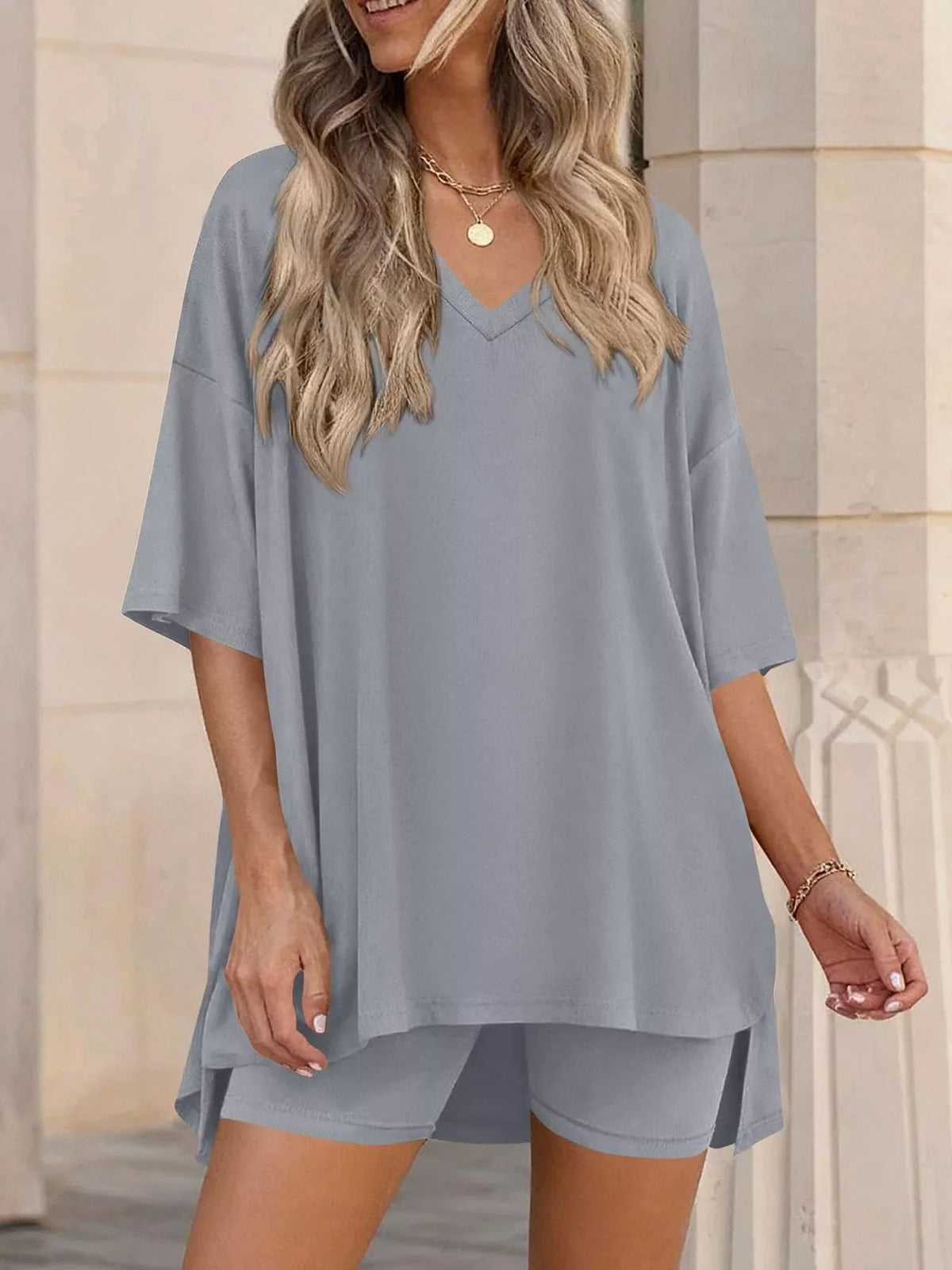Cloudrest Oversized V-Neck Tee & Shorts Lounge Set