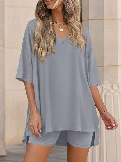 Cloudrest Oversized V-Neck Tee & Shorts Lounge Set