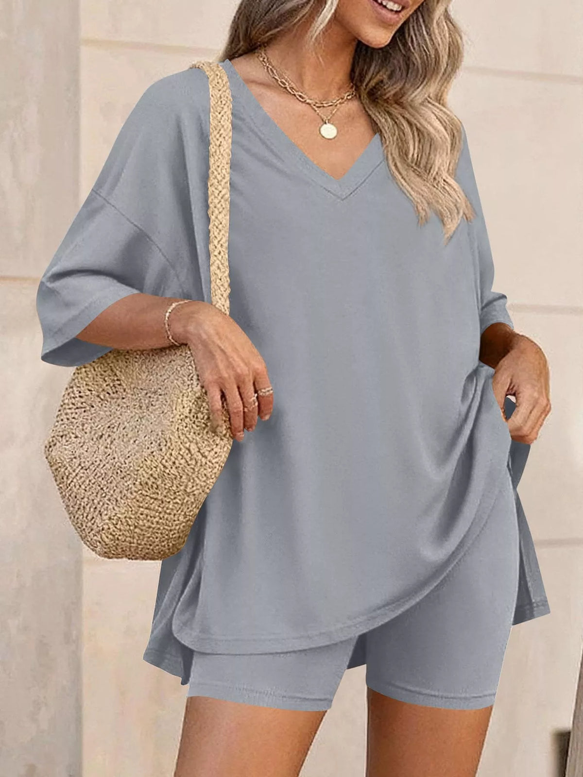Cloudrest Oversized V-Neck Tee & Shorts Lounge Set