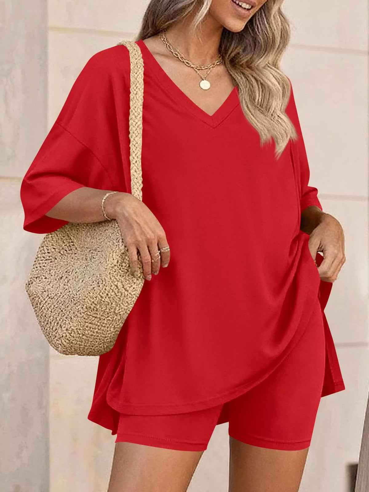 Cloudrest Oversized V-Neck Tee & Shorts Lounge Set