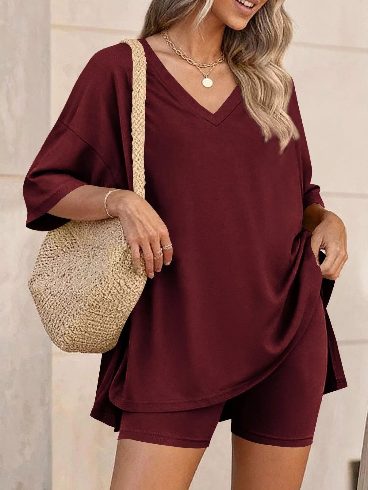 Cloudrest Oversized V-Neck Tee & Shorts Lounge Set