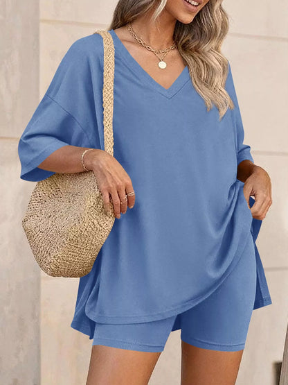 Cloudrest Oversized V-Neck Tee & Shorts Lounge Set
